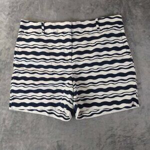 Ann Taylor Women’s Shorts 12 Navy White Wave Print Cotton Coastal Preppy Resort